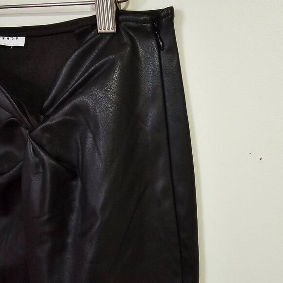 EUC TOPSHOP BLACK FAUX LEATHER TWISTED MIDI SKIRT SIDE SLIT SIZE 8 / SMALL - Picture 6 of 16
